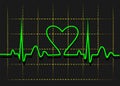Vector abstract cardiogram with heart in the middle